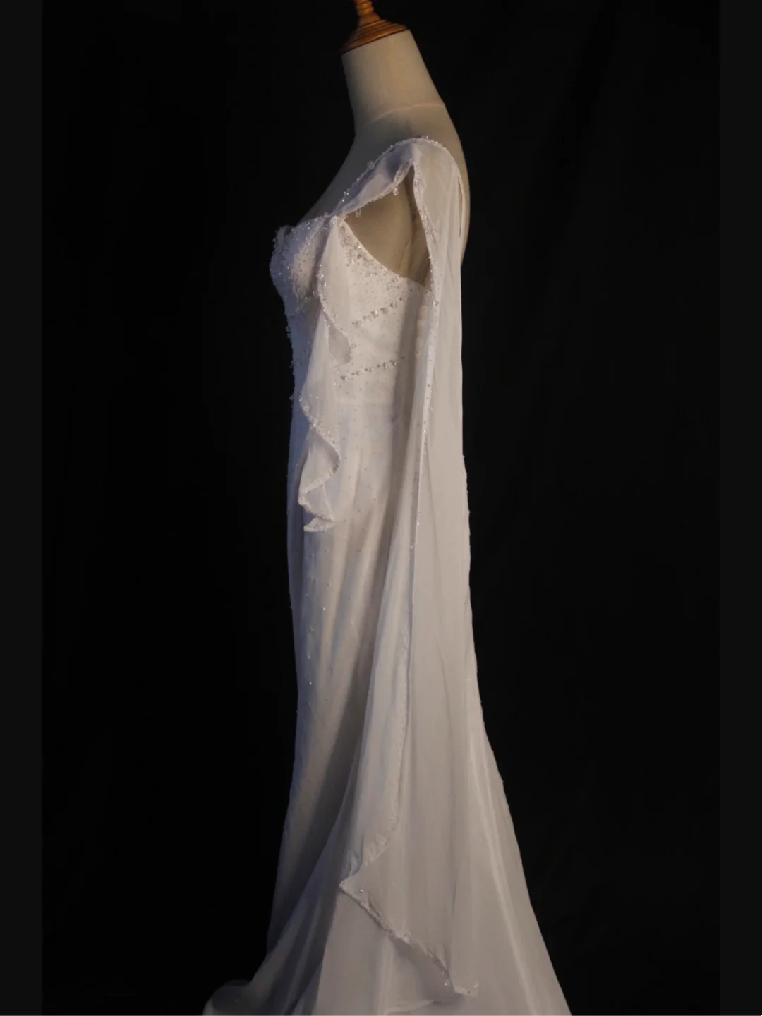 Vestido de novia retro de los años 50 y 40, corte sirena, un hombro, de gasa blanca, largo, DH574