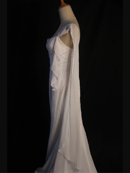 Vestido de novia retro de los años 50 y 40, corte sirena, un hombro, de gasa blanca, largo, DH574
