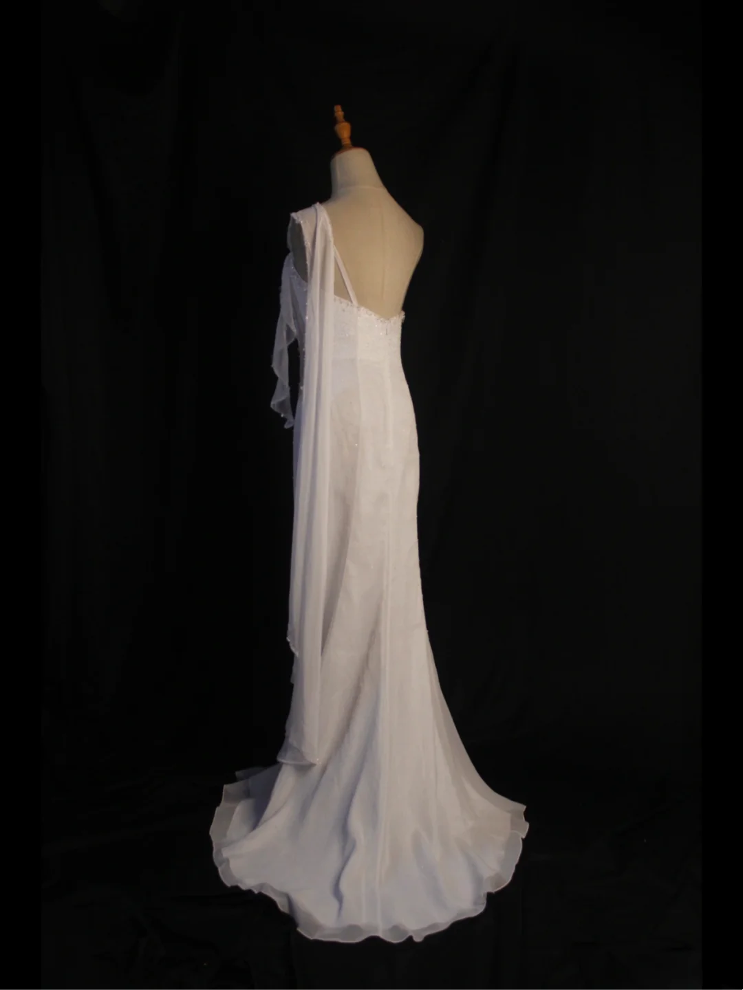 Vestido de novia retro de los años 50 y 40, corte sirena, un hombro, de gasa blanca, largo, DH574
