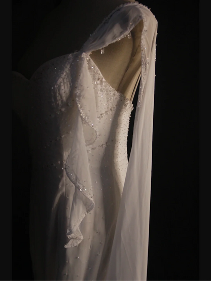 Vestido de novia retro de los años 50 y 40, corte sirena, un hombro, de gasa blanca, largo, DH574