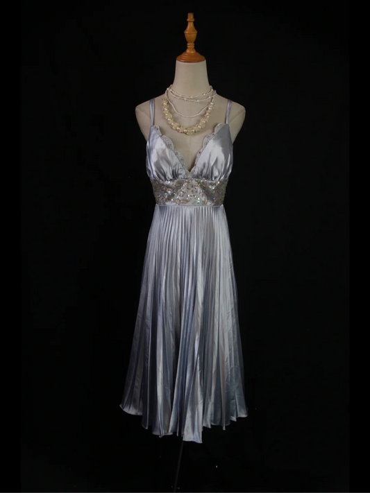 Cute A Line Spaghetti Straps Gray Satin Formal 8th Grade Homecoming Dresses Summer Middle School Hoco Dress Homecoming Outfits DH576