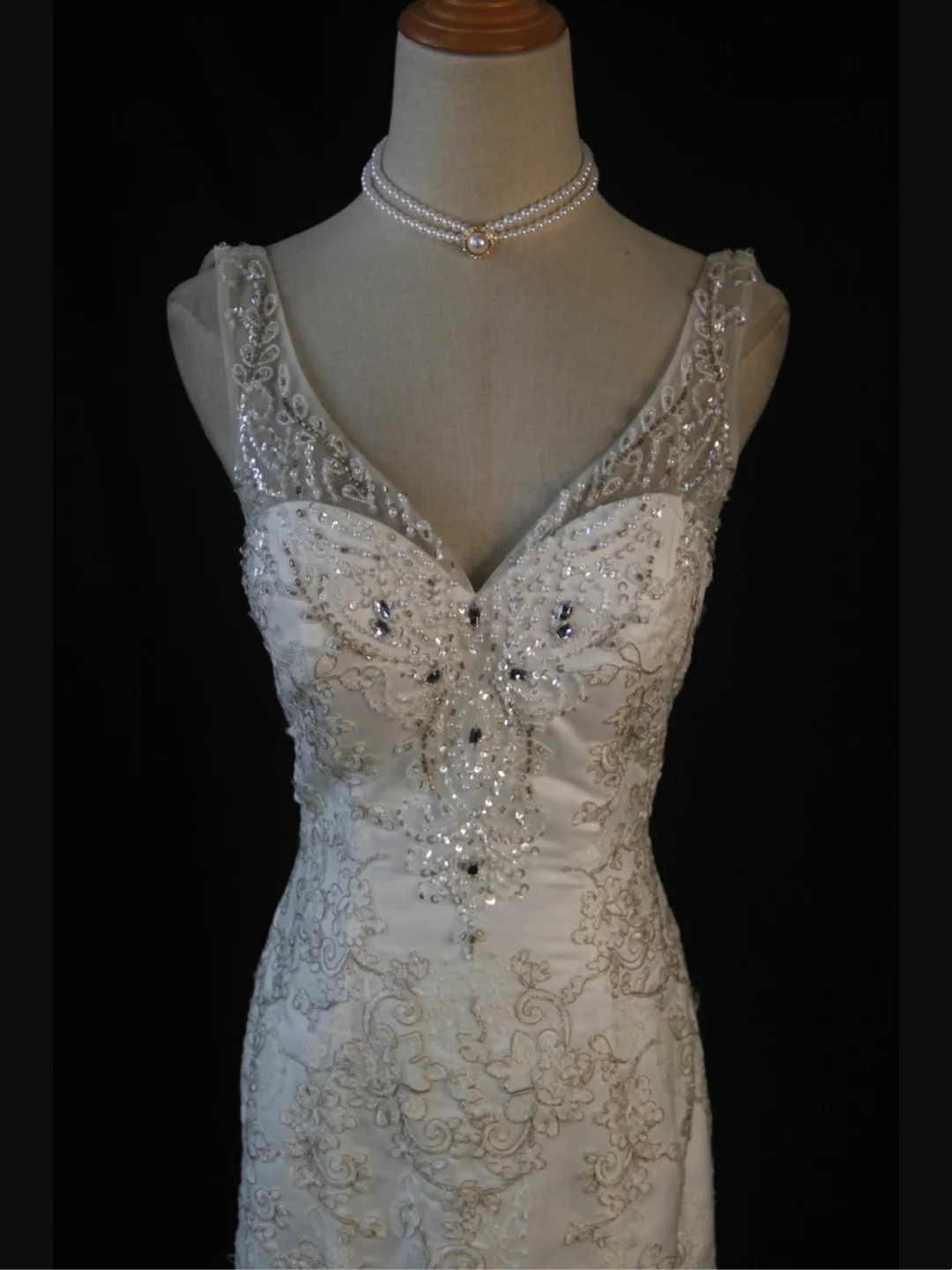 Vestido de novia vintage de los años 70, corte sirena, escote en V, encaje blanco, largo, elegante, DH578