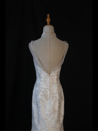 Vestido de novia vintage de los años 70, corte sirena, escote en V, encaje blanco, largo, elegante, DH578