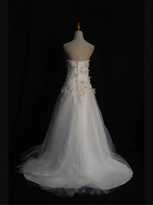Vestido de novia vintage de los años 70, vestido de fiesta sin tirantes de tul blanco, vestidos de novia elegantes, vestido de novia DH579