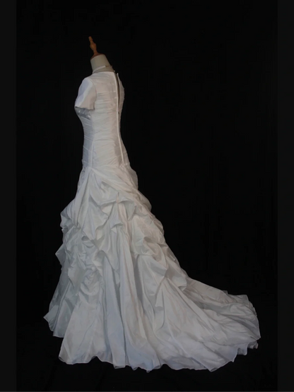 Vestido de novia vintage de los años 70, corte sirena, escote corazón, satén blanco, largo, elegante, DH580