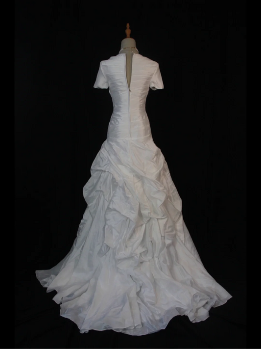 Vestido de novia vintage de los años 70, corte sirena, escote corazón, satén blanco, largo, elegante, DH580