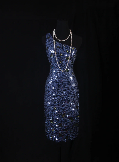 Cute Sheath One Shoulder Navy Blue Sequin Formal 8th Grade Homecoming Dresses Summer Middle School Hoco Dress Homecoming Outfits DH583