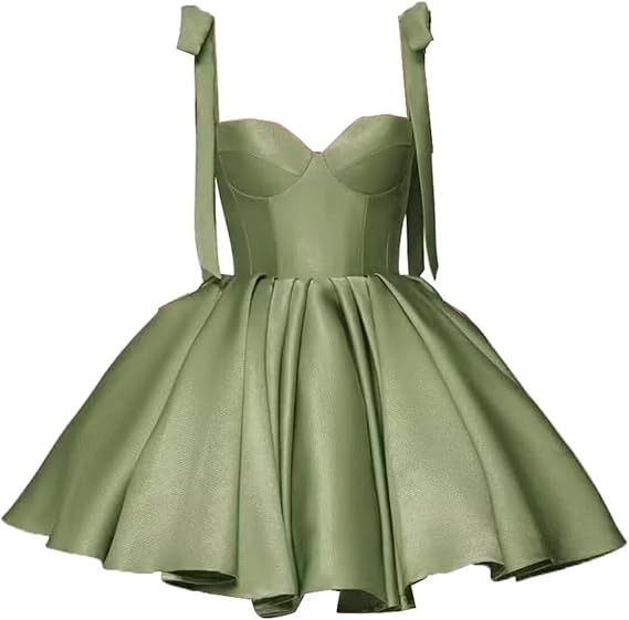 Cute Ball Gown Spaghetti Straps Green Satin Formal 8th Grade Homecoming Dresses Summer Middle School Hoco Dress Homecoming Outfits DH585