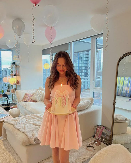 Cute A line Square Neck Sleeveless Blush Pink Short Formal 8th Grade Homecoming Dresses Summer Middle School Hoco Dress Homecoming Outfits DH587