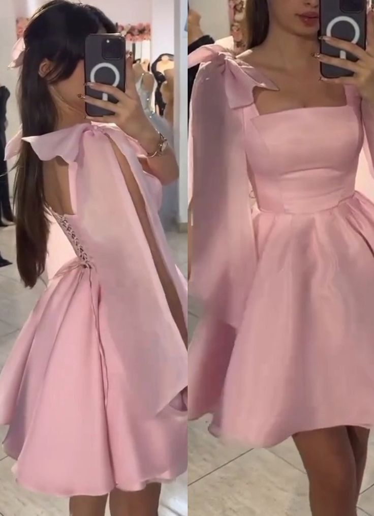Cute Ball Gown Straps Pink Satin Formal 8th Grade Homecoming Dresses Summer Middle School Hoco Dress Homecoming Outfits DH593