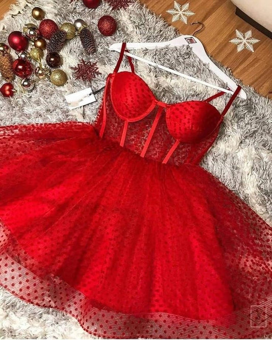 Vestidos cortos elegantes de Hoco, vestido de fiesta con tirantes finos, minivestidos rojos formales para el regreso a casa de octavo grado, trajes de verano para la escuela secundaria DH59