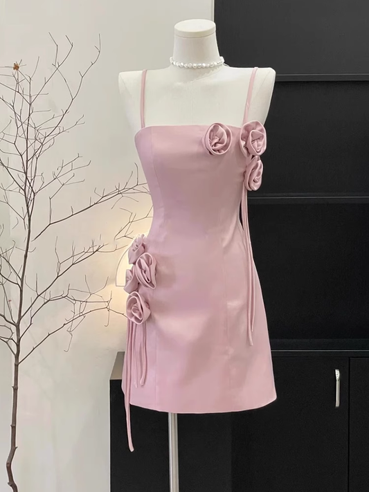 Cute A Line Spaghetti Straps Pink Satin Formal 8th Grade Homecoming Dresses Summer Middle School Hoco Dress Homecoming Outfits DH602
