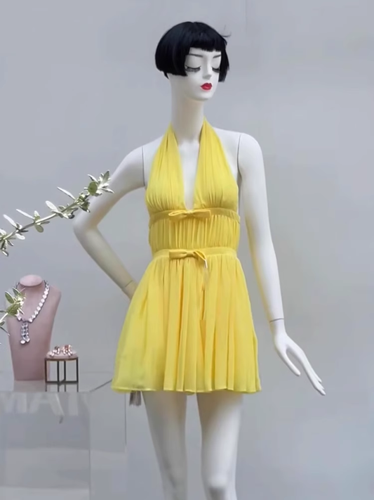 Cute A line Halter Yellow CHiffon Homecoming Dress Summer Middle School Formal 8th Grade Hoco Dresses Summer Homecoming Outfits DH606