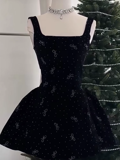 Cute A line Square Neck Sleeveless Black Short Formal 8th Grade Homecoming Dresses Summer Middle School Hoco Dress Homecoming Outfits DH608