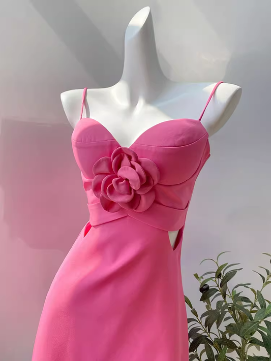 Pretty A Line Spaghetti Straps Floral Hot Pink Short Homecoming Dress Summer Middle School Formal 8th Grade Hoco Dresses Summer Homecoming Outfits DH609