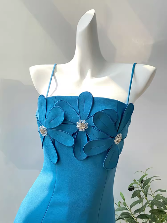Pretty Sheath Spaghetti Straps Floral Blue Mini Short Homecoming Dress Summer Middle School Formal 8th Grade Hoco Dresses Summer Homecoming Outfits DH611