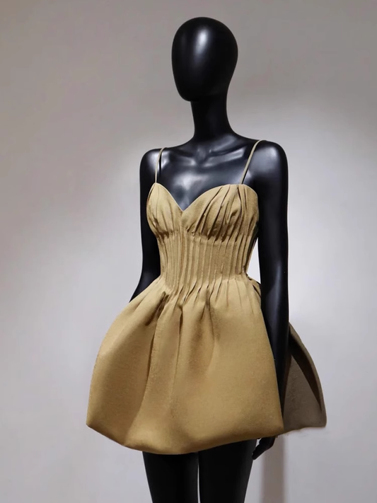 Pretty Ball Gown Spaghetti Straps Gold Mini Short Homecoming Dress Summer Middle School Formal 8th Grade Hoco Dresses Summer Homecoming Outfits DH613