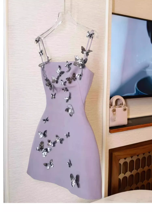 Cute A line Spaghetti Straps Lilac Mini Short Formal 8th Grade Homecoming Dresses Summer Middle School Hoco Dress Homecoming Outfits DH628
