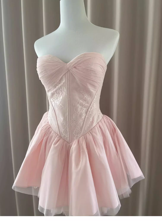 Pretty Ball Gown Sweetheart Tulle Pink Short Homecoming Dress Summer Middle School Formal 8th Grade Hoco Dresses Summer Homecoming Outfits DH637