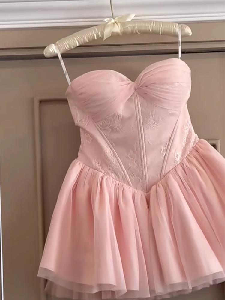 Pretty Ball Gown Sweetheart Tulle Pink Short Homecoming Dress Summer Middle School Formal 8th Grade Hoco Dresses Summer Homecoming Outfits DH637