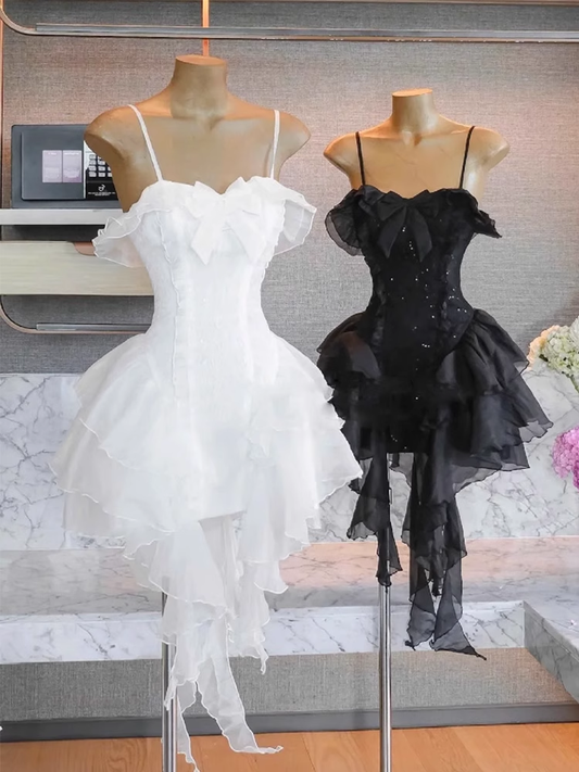 Cute A line Spaghetti Straps White Mini Short Formal 8th Grade Homecoming Dresses Summer Middle School Hoco Dress Homecoming Outfits DH638