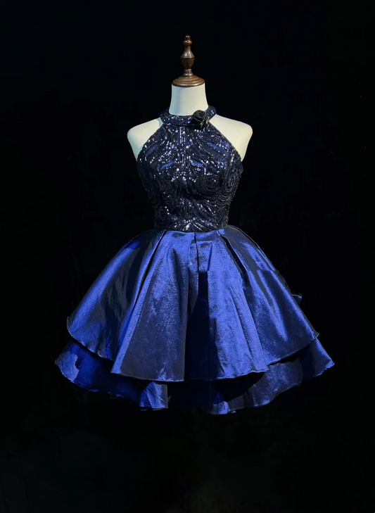 Cute Ball Gown High Neck Royal Blue Sleeveless Mini Short Formal 8th Grade Homecoming Dresses Summer Middle School Hoco Dress Homecoming Outfits DH646