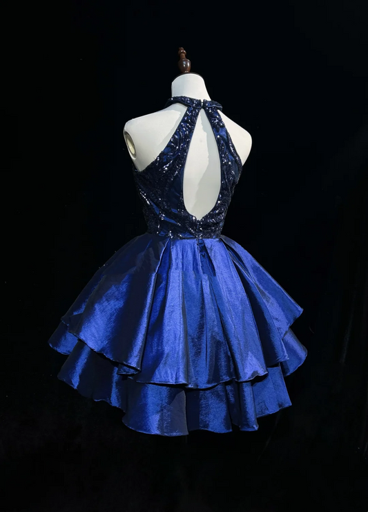 Cute Ball Gown High Neck Royal Blue Sleeveless Mini Short Formal 8th Grade Homecoming Dresses Summer Middle School Hoco Dress Homecoming Outfits DH646