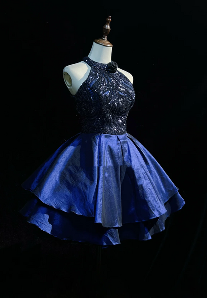 Cute Ball Gown High Neck Royal Blue Sleeveless Mini Short Formal 8th Grade Homecoming Dresses Summer Middle School Hoco Dress Homecoming Outfits DH646
