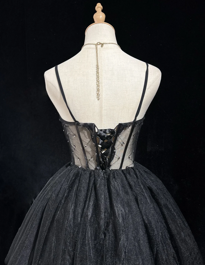 Cute Ball Gown Spaghetti Straps Black Sleeveless Mini Short Formal 8th Grade Homecoming Dresses Summer Middle School Hoco Dress Homecoming Outfits DH647