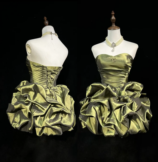 Cute Ball Gown Sweetheart Taffeta Olive Green Sleeveless Mini Short Formal 8th Grade Homecoming Dresses Summer Middle School Hoco Dress Homecoming Outfits DH650