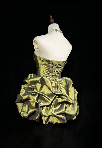 Cute Ball Gown Sweetheart Taffeta Olive Green Sleeveless Mini Short Formal 8th Grade Homecoming Dresses Summer Middle School Hoco Dress Homecoming Outfits DH650
