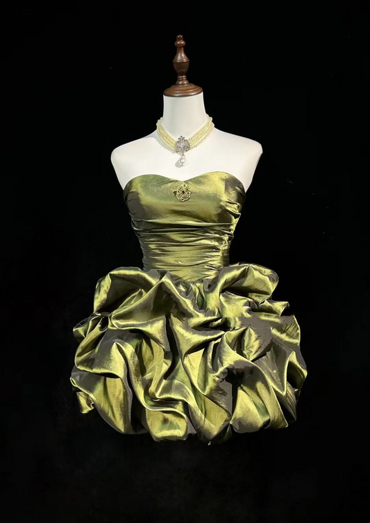 Cute Ball Gown Sweetheart Taffeta Olive Green Sleeveless Mini Short Formal 8th Grade Homecoming Dresses Summer Middle School Hoco Dress Homecoming Outfits DH650