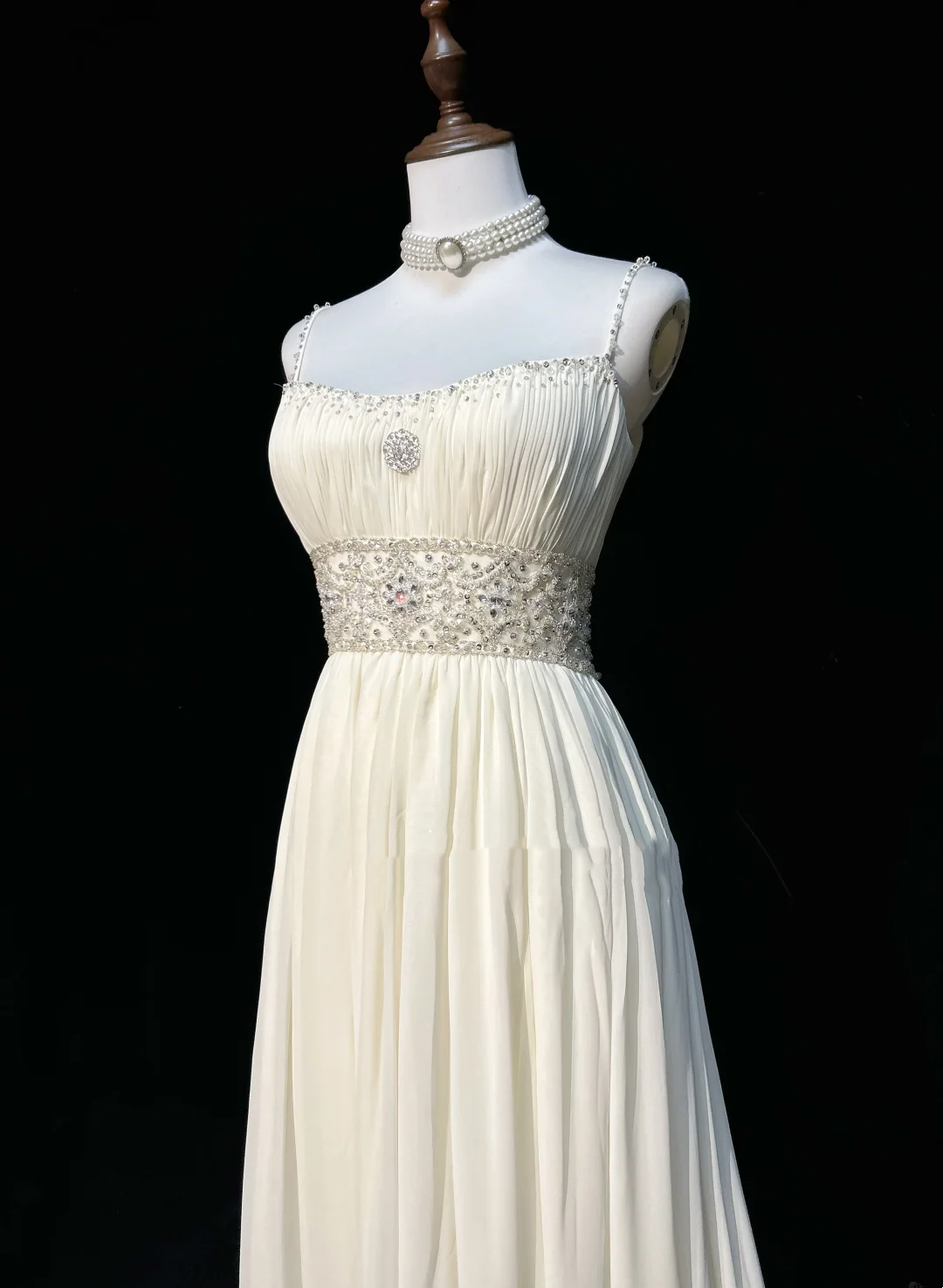 Vestido de novia vintage de los años 60, corte A, tirantes finos, gasa blanca, largo, elegante, DH652