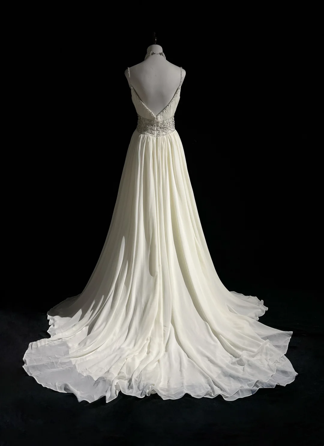 Vestido de novia vintage de los años 60, corte A, tirantes finos, gasa blanca, largo, elegante, DH652