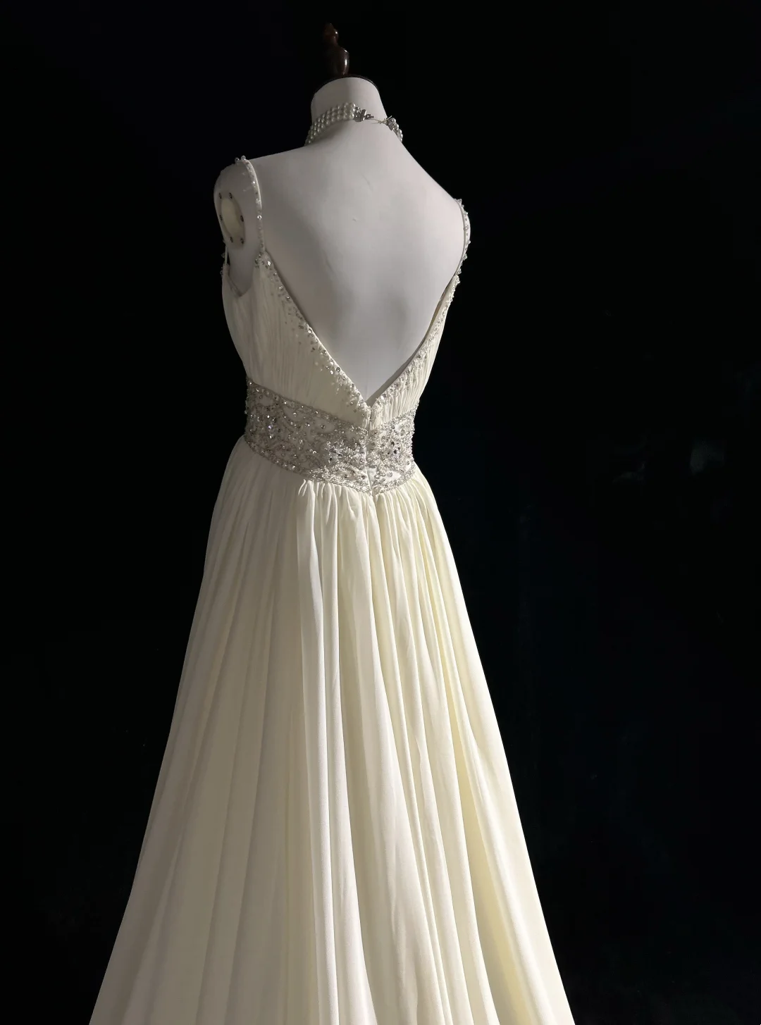 Vestido de novia vintage de los años 60, corte A, tirantes finos, gasa blanca, largo, elegante, DH652