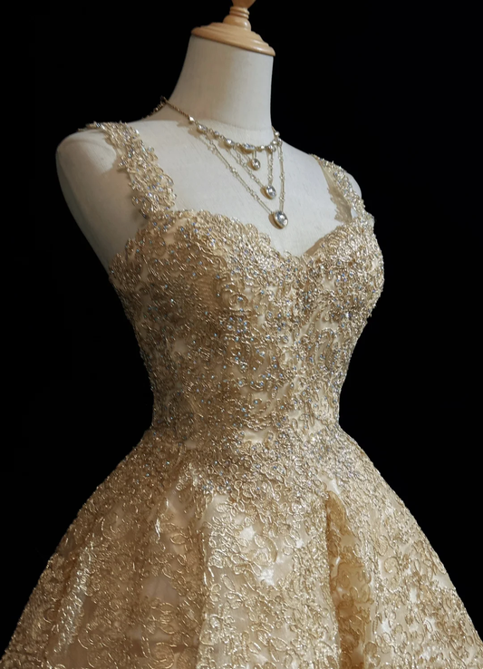 Pretty Ball Gown Sweetheart Gold Lace Short Formal 8th Grade Homecoming Dresses Summer Middle School Hoco Dress Homecoming Outfits DH653