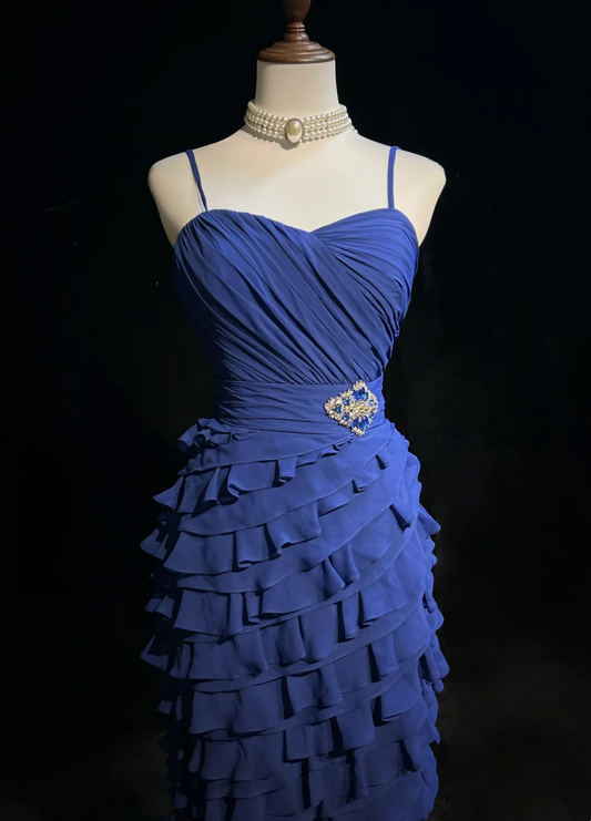 Pretty A line Spaghetti Straps Royal Blue Chiffon Short Formal 8th Grade Homecoming Dresses Summer Middle School Hoco Dress Homecoming Outfits DH654