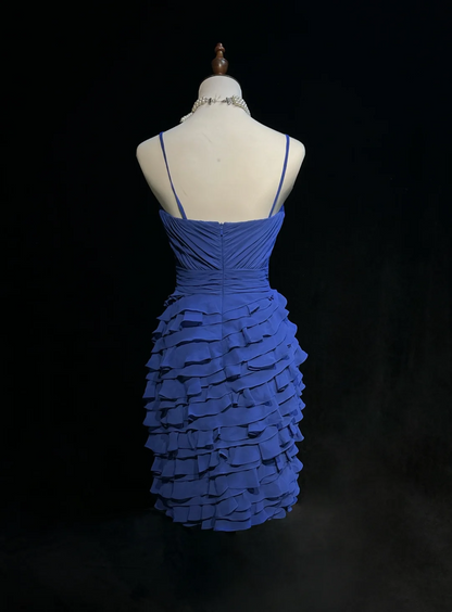 Pretty A line Spaghetti Straps Royal Blue Chiffon Short Formal 8th Grade Homecoming Dresses Summer Middle School Hoco Dress Homecoming Outfits DH654