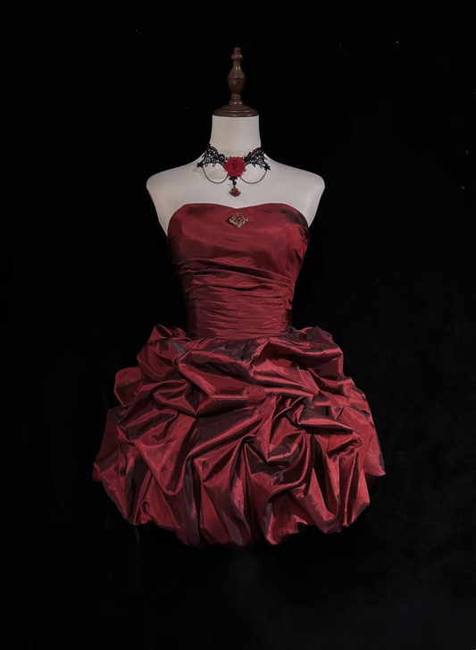 Cute Ball Gown Sweetheart Taffeta Burgundy Sleeveless Mini Short Formal 8th Grade Homecoming Dresses Summer Middle School Hoco Dress Homecoming Outfits DH655