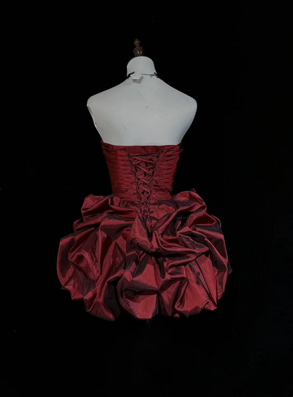 Cute Ball Gown Sweetheart Taffeta Burgundy Sleeveless Mini Short Formal 8th Grade Homecoming Dresses Summer Middle School Hoco Dress Homecoming Outfits DH655