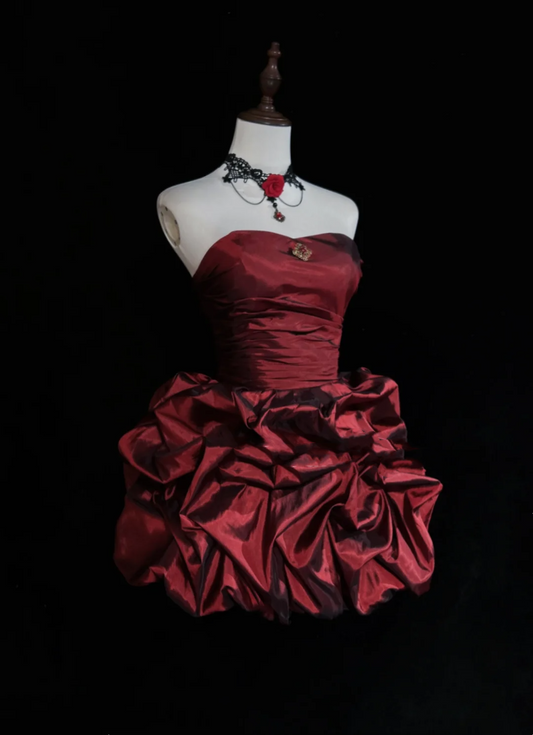 Cute Ball Gown Sweetheart Taffeta Burgundy Sleeveless Mini Short Formal 8th Grade Homecoming Dresses Summer Middle School Hoco Dress Homecoming Outfits DH655