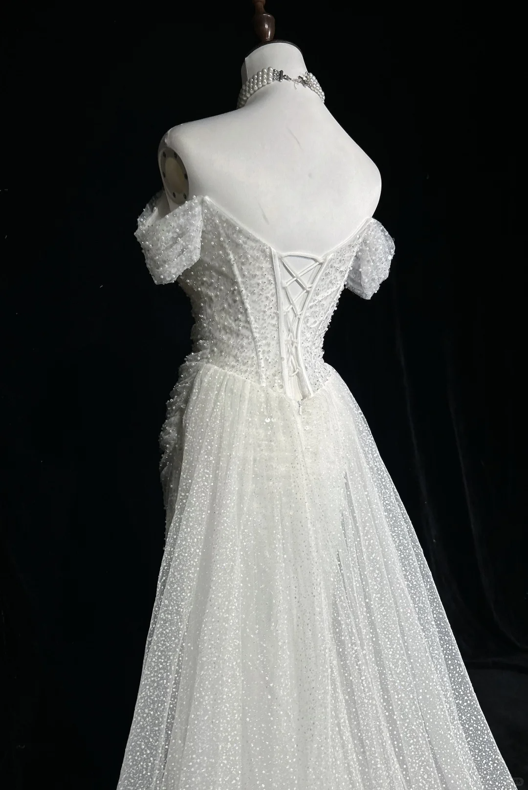Vestido de novia vintage de los años 60, corte sirena, hombros descubiertos, lentejuelas, largo blanco, elegante, DH656