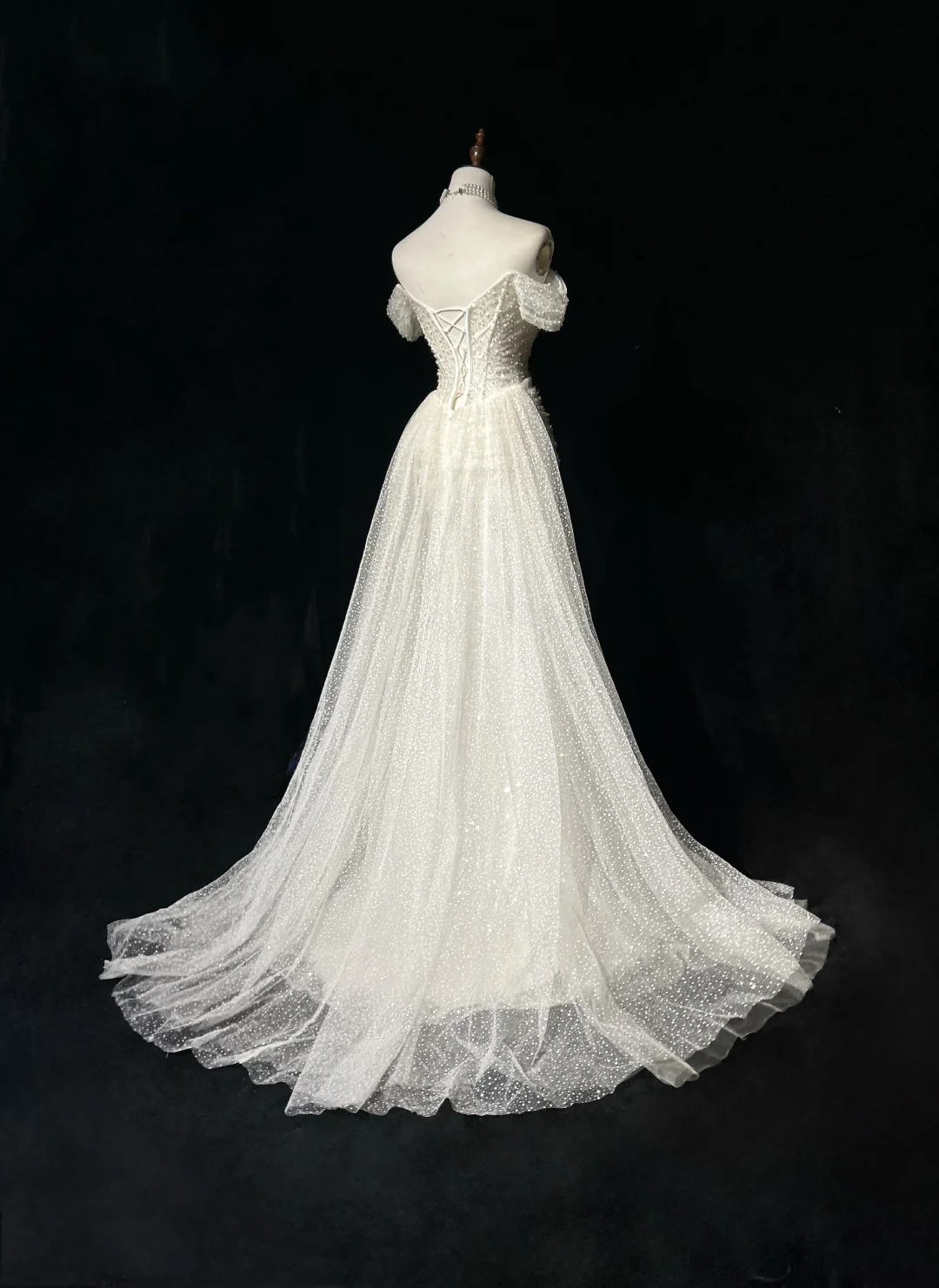 Vestido de novia vintage de los años 60, corte sirena, hombros descubiertos, lentejuelas, largo blanco, elegante, DH656