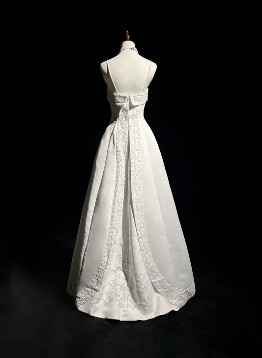 Vestidos de novia vintage de satén blanco, largos, corte A, tirantes finos, años 40 y 50, elegantes, DH659