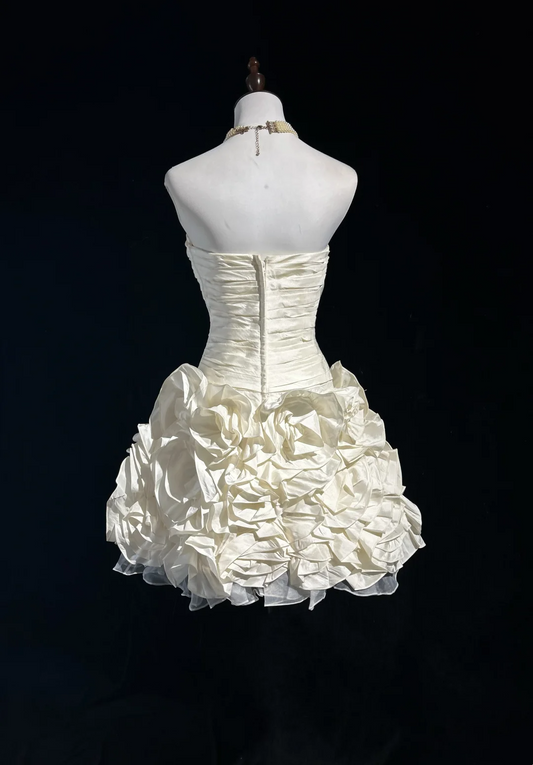 Vestido de fiesta vintage de tafetán blanco con escote corazón, sin mangas, minivestido formal corto para octavo grado, vestido de verano para escuela secundaria, trajes de fiesta DH661