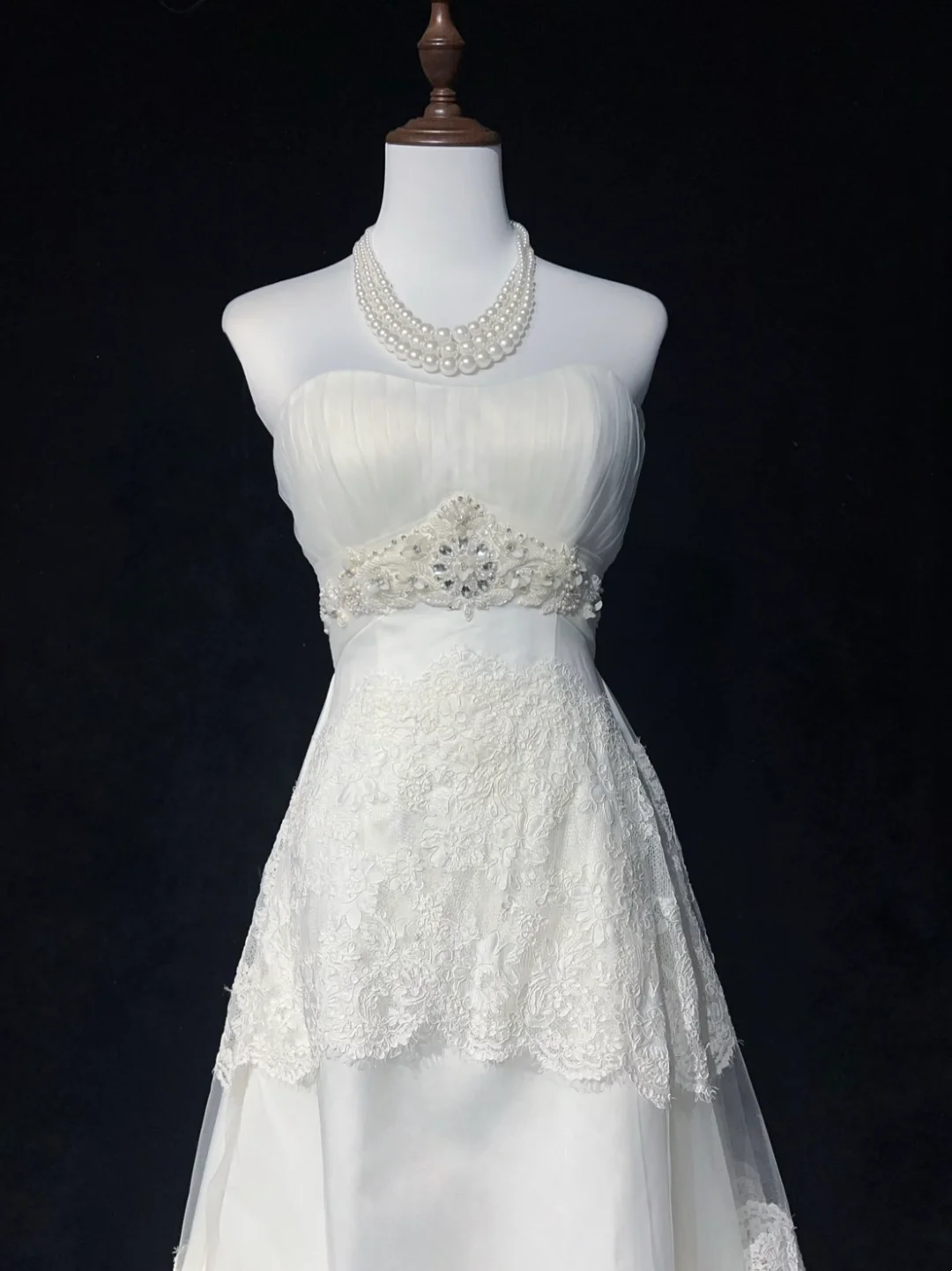 Vestido de novia vintage de los años 60, corte A, sin tirantes, de tul y encaje, largo, blanco, elegante, DH662