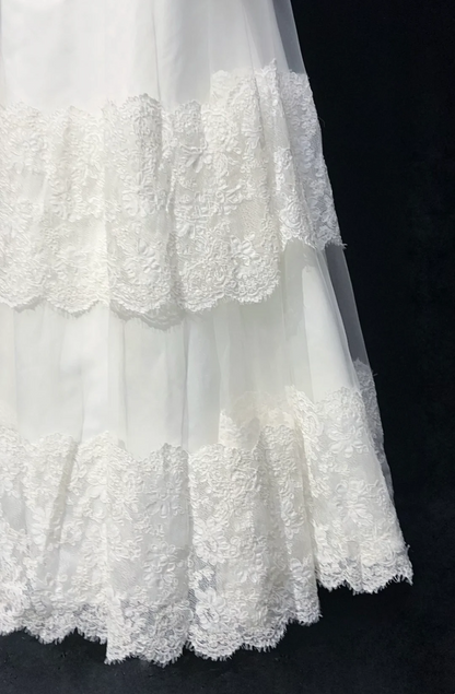 Vestido de novia vintage de los años 60, corte A, sin tirantes, de tul y encaje, largo, blanco, elegante, DH662
