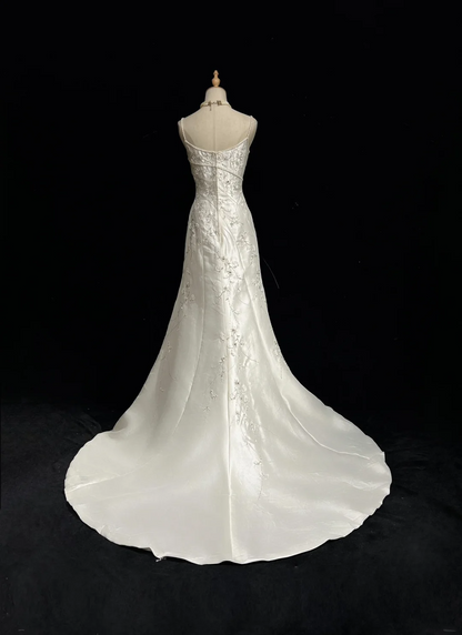 Vestidos de novia vintage de satén blanco, largos, corte A, tirantes finos, años 40 y 50, elegantes, DH664