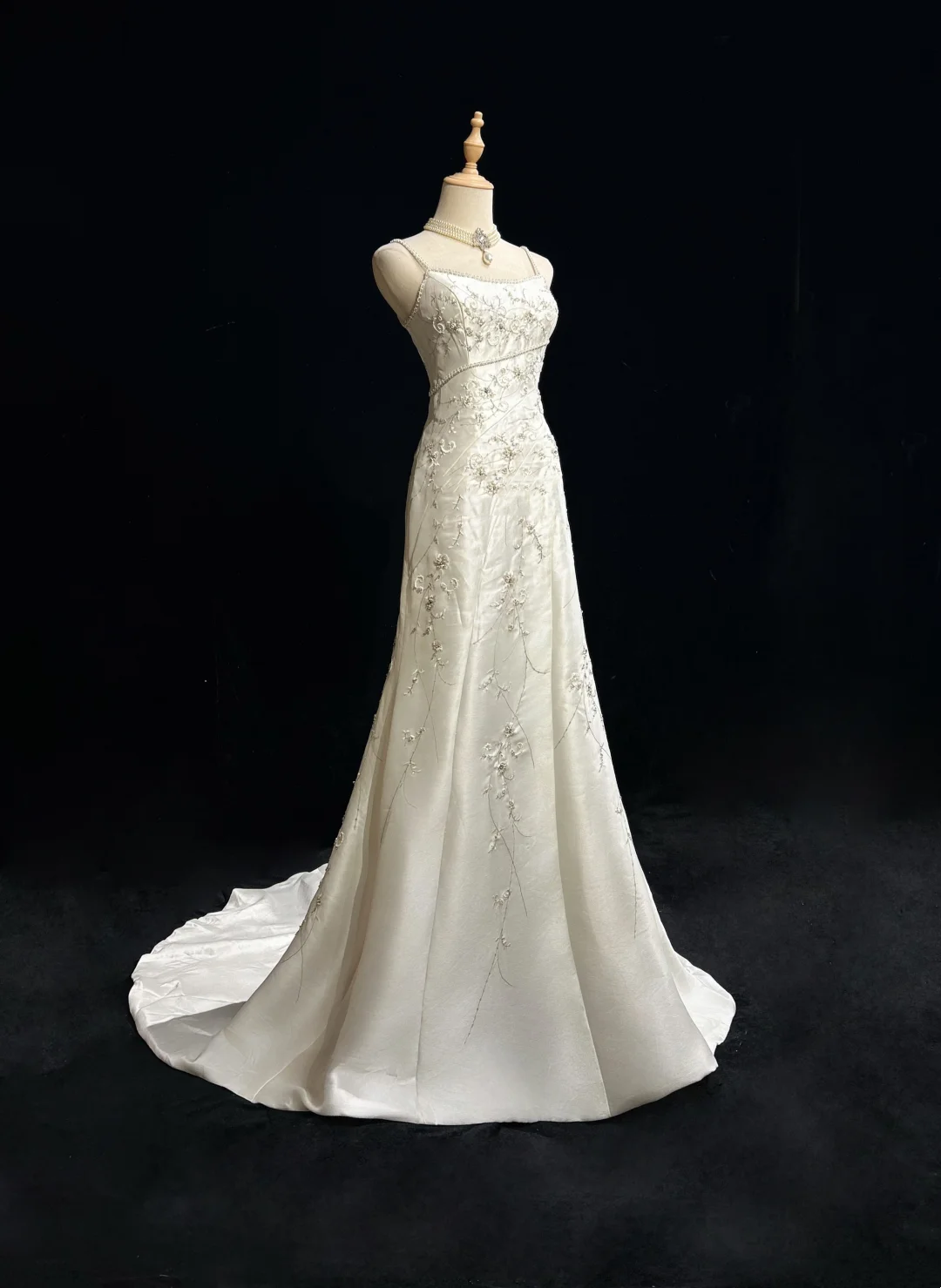 Vestidos de novia vintage de satén blanco, largos, corte A, tirantes finos, años 40 y 50, elegantes, DH664