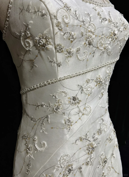 Vestidos de novia vintage de satén blanco, largos, corte A, tirantes finos, años 40 y 50, elegantes, DH664